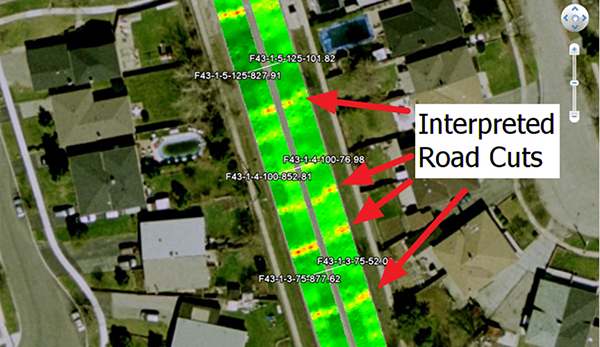 Mapping road cuts with GPR