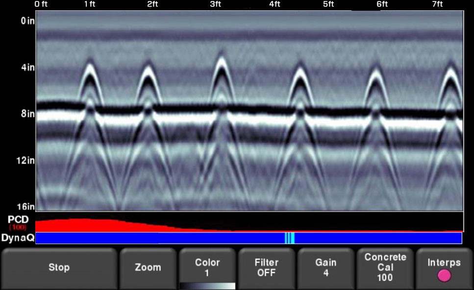Cross section scan rebar in concrete